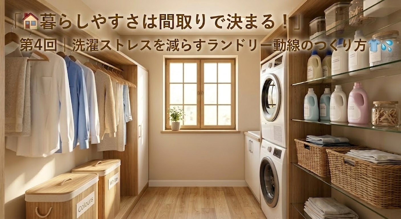 「🏠暮らしやすさは間取りで決まる！」 第4回｜洗濯ストレスを減らすランドリー動線のつくり方👕💦 アイキャッチ画像